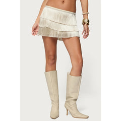 Tiered Layered Tassel Mini Skirt