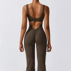 Brown jumpsuit with cut-out design - back
