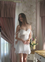 White Lace Off-Shoulder Tie Mini Dress