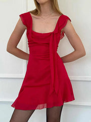 Chiffon Tie-Up Strap Mini Dress