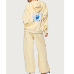 Yellow Flower Print Hoodie And Sweatpants Set
