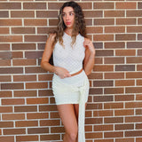 White Embroidered Tank Top And Tie Up Mini Skirt Set