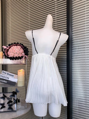 V-neck Bow Cami Pleated Nightdress