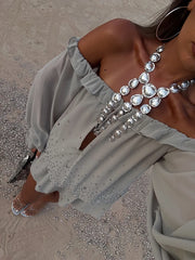 Grey Ruffle Off-Shoulder Sequin Mini Dress