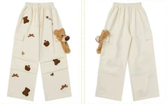 Bear Embroidery Wide Leg Sweatpants