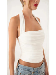 White Ruched Halter Top