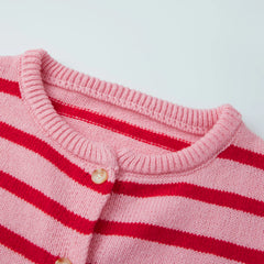 Striped Knit Round Neck Button Down Cardigan
