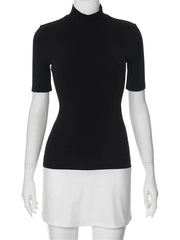 Mock Neck Short Sleeve Contrast Black N White Mini Dress