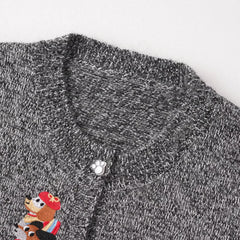 Knitted Embroidered Cartoon Button Up Vest