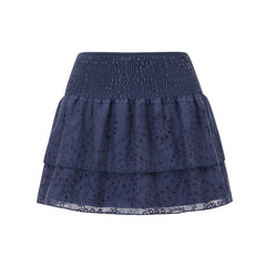 Elastic High Waist Eyelet Tiered Mini Skort
