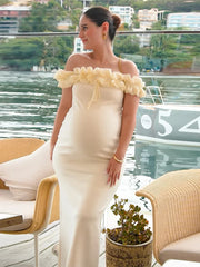 3d Flower Off Shoulder Long Dress