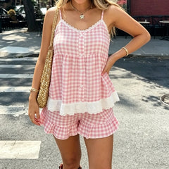 Pink Gingham Babydoll Top and Shorts Set