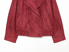 Red Faux Suede Double Breasted Moto Jacket