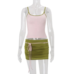 Two Tone Cami Top And Ruched Mini Skirt Set