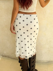 Polka Dot Mesh Midi Skirt