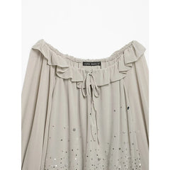 Grey Off Shoulder Ruffle Sequin  Drawstring Waist Mini Dress
