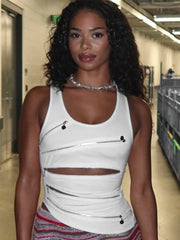 White Zipper Slit Tank Top