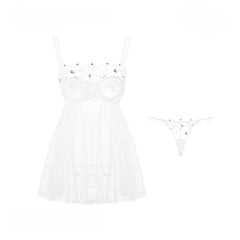 Sheer Embroidered Trim Nightdress with Panties Lingerie Set