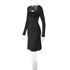 Lace Trim Square Neck Long Sleeve Crop Top And Midi Skirt Set