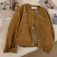 Brown Suede Stripe Lining Jacket Free From Label