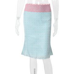 Satin Blue Polka Dot Lace Trim Midi Skirt