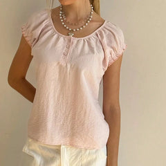 Ruffled Puff Short Sleeve Button Up Shirt