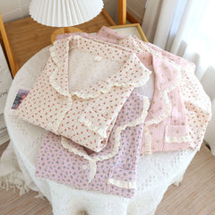 Cotton Floral Print Long Sleeve Shirt And Pants Sleepwear Set