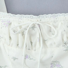 White Floral Print Tie Up Top