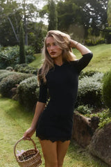 Round Neck Half Sleeve Bodycon Lace Trim Mini Dress