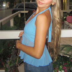 Halter Neck Slit Buckle Tank Top