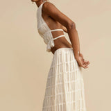 Ruched Halter White Top And Maxi Skirt Set