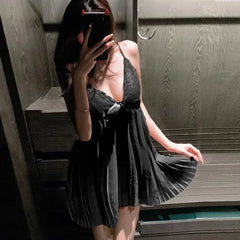 V-neck Bow Cami Pleated Nightdress