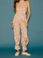 Stripe Lace Up Vest Top And Trouser Set