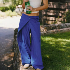 Wrap Front Button Wide Leg Pants
