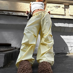 Yellow Wide Leg Cargo Trousers
