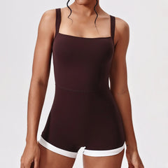 Brown romper with white trim front view