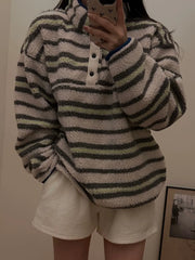 Fuzzy Stripe Collar Sweatshirt