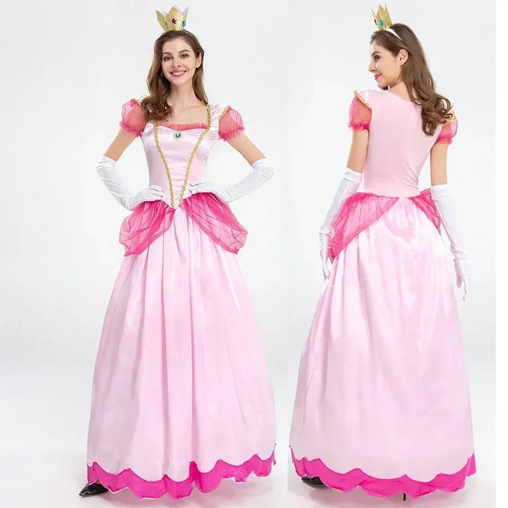 “Princess Peach cosplay pink ballgown with crown costume”