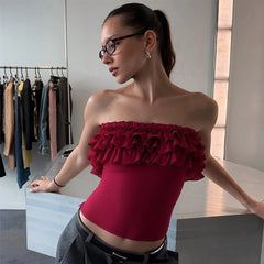 Red Layered Ruffle Tube Top