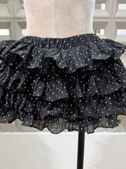 Off-shoulder Frill Rose Corset Top And Polka Dot Ruffle Mini Sirt Set