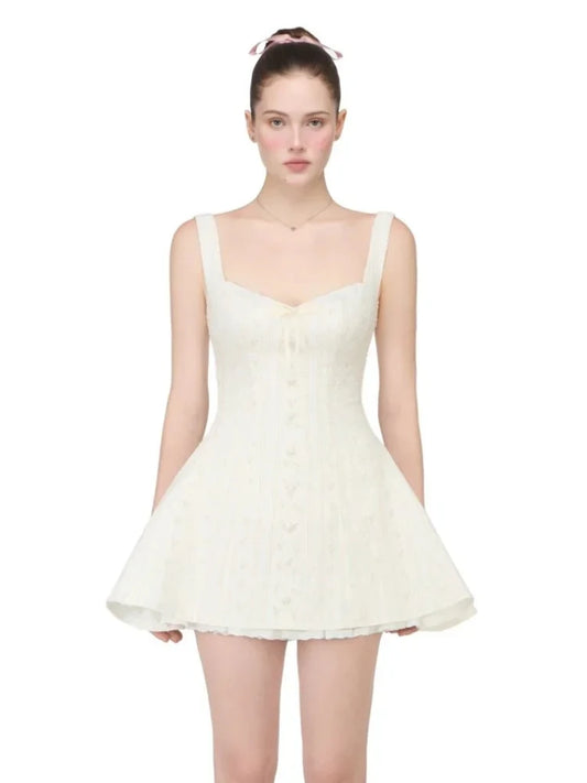 White Floral Printed Back Lace Up A-line Mini Dress