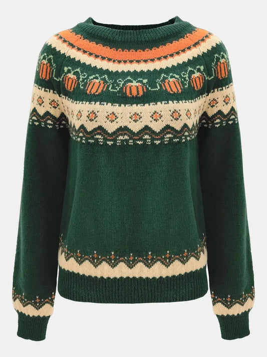 Crew Neck Pumpkin Jacquard Sweater