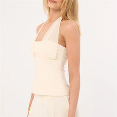Mesh Spliced Bust Tie Sleeveless Top