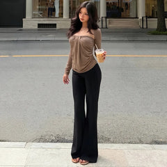 Draped Square Neck Long Sleeve Top