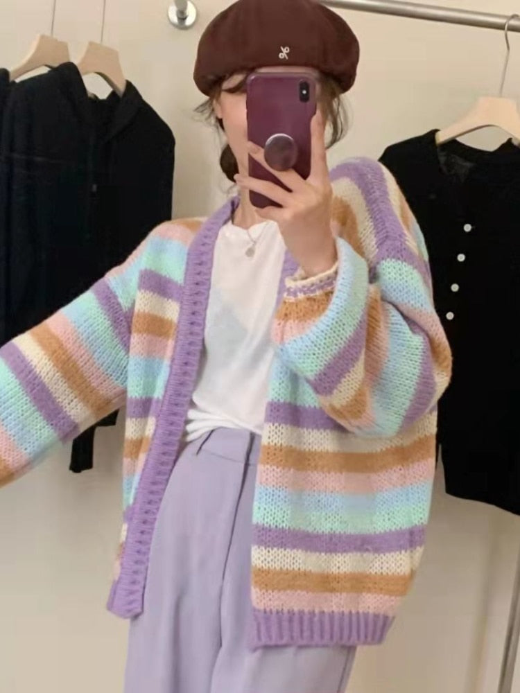 Pastel Rainbow Stripe Cardigan