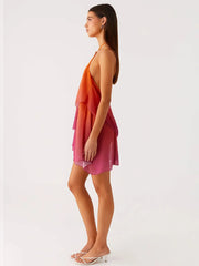 Gradient Halter Frill Mini Dress