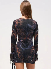 Black Animal Print Long Sleeve Bodycon Mini Dress Free From Label