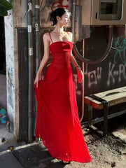 Red Strap Mesh Patchwork Maxi Dress