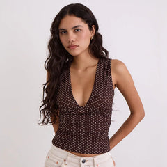 Polka Dot Sleeveless V-Neck Tank Top