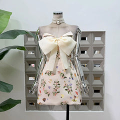 Print Bow Butterfly Sleeveless Mini Dress